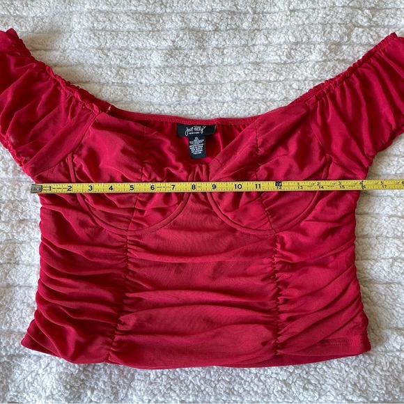 Just Polly New York Red Ruched Bardot Top Bustier Off Shoulder Top - Picture 6 of 7